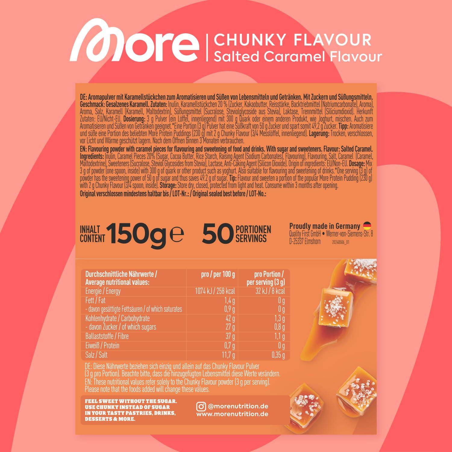 🍦 MORE Chunky Flavour – 150 г | Ванилова наслада | Веган вкусова добавка за сладки изкушения 🎯 Перфектен за овкусяване на йогурт, протеинови шейкове, овесени ядки, десерти и кафе | Минимално съдържание на захар и калории | Произведен в Германия - urmax