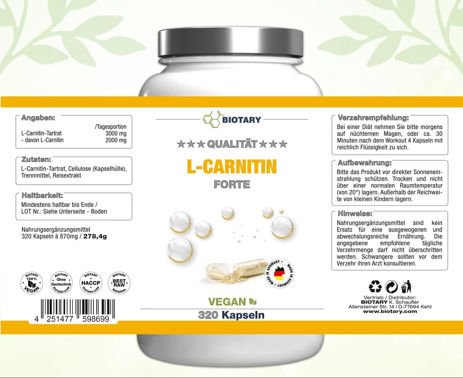 L-Carnitine, 320 Capsules, 3000 mg Daily Portion, 3 Month Supply, Includes Pill Box, L-Carnitine High Dose Capsules, 100% Vegan, Popular with Diet, Weight Loss, Fat Burning, Fat Burner - urmax