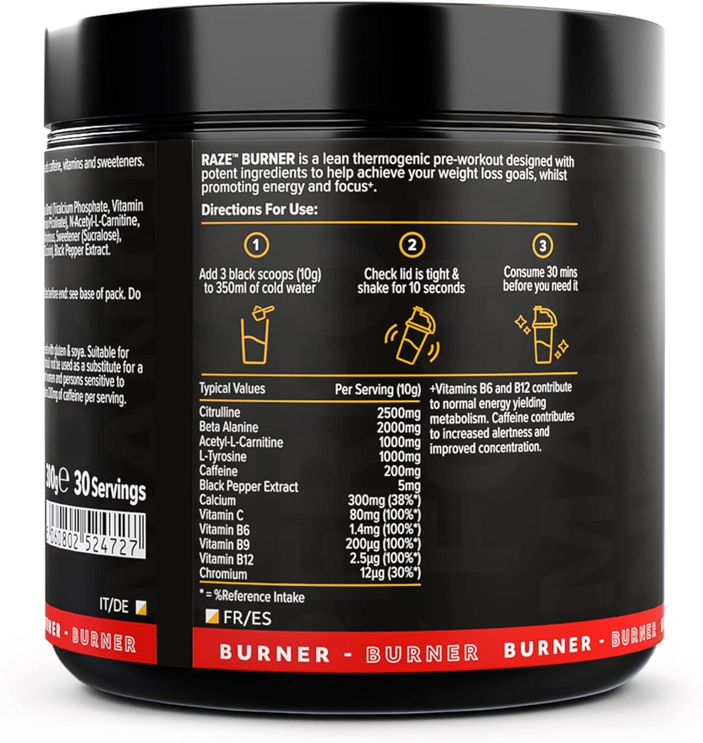 Protein Works Raze Burner Pre Workout Pulver | Tropisch | Thermogenic | Koffein, Carnitin & Tyrosin| 30 Portionen - urmax